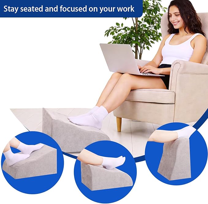 Foot Rest for Under Desk at Work, Ergonomic Under Desk Footrest with Washable Cover for Office, Home & Gaming Leg Elevation Pillow Light Gray