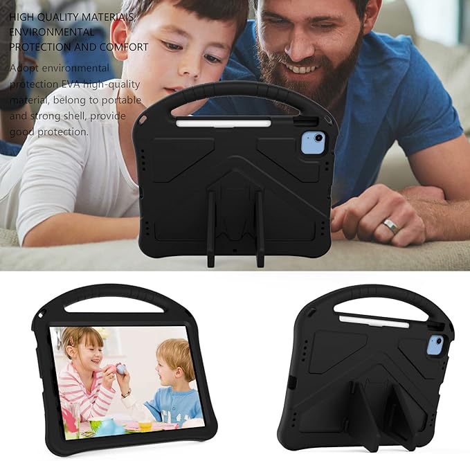 Shockproof Case for Apple iPad A16 11 Inch 2025 11th Gen/iPad 10th Generation 2025 10.9", with Shoulder Strap Soft EVA Handle Design Foldable Kickstand Kids Friendly Cover for Girls Boys, Black