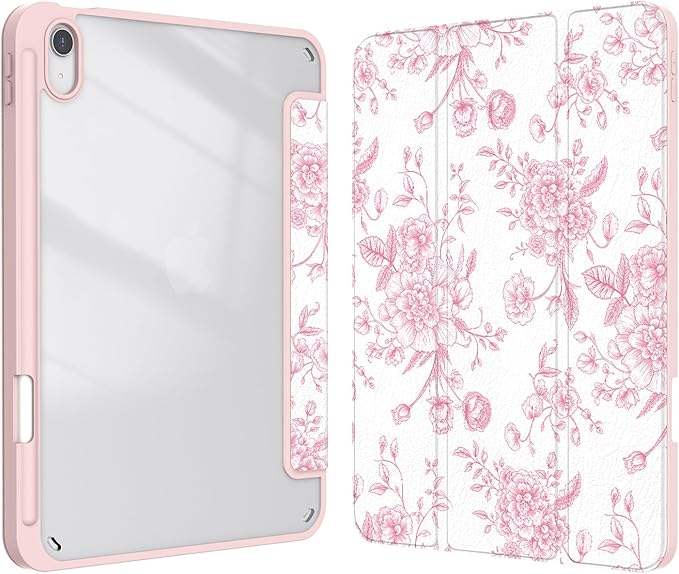 Case for iPad 9th / 8th / 7th Generation (2021/2020/2019) 10.2 inch, Case with Pencil Holder, Stand Clear Back Cover Cute Cool Design for Women Girls, Auto Sleep/Wake, Artistic Flower