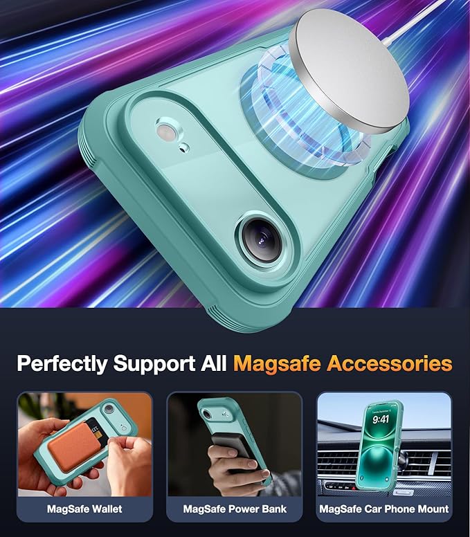 Diaclara Magnetic Designed for iPhone Air Case Full Body Bumper,[Compatible with MagSafe] Military Drop Proof Cover with Built-in Touch Sensitive Anti-Scratch Screen Protector for iPhone 17 Air，Green
