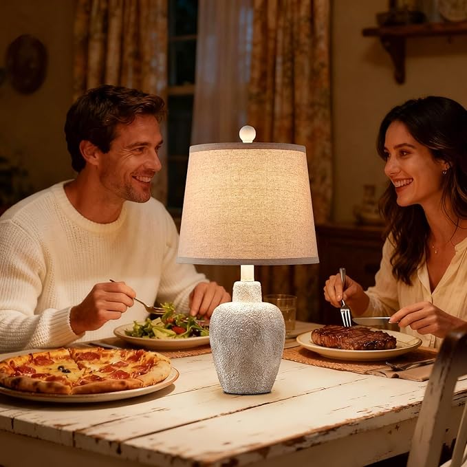 Rustic Farmhouse Table Lamps Set of 2 Small 21" Country Cottage Coastal Bedside Lamps with Retro White Finish for Bedroom or Living Room Nightstands (Bulbs Not Included)