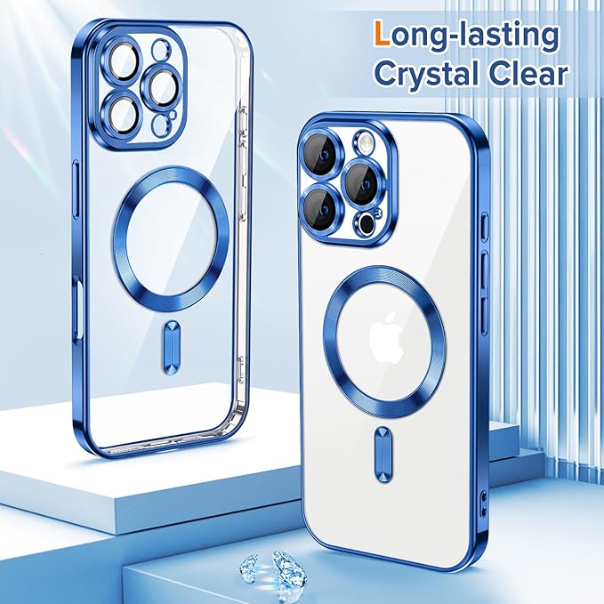 Hython Magnetic Clear for iPhone 16 Pro Case with Camera Lens Protector [Compatible with MagSafe] Luxury Plating Edge Slim Soft TPU Cover Protective Phone Case for iPhone 16 Pro 6.3", Deep Blue