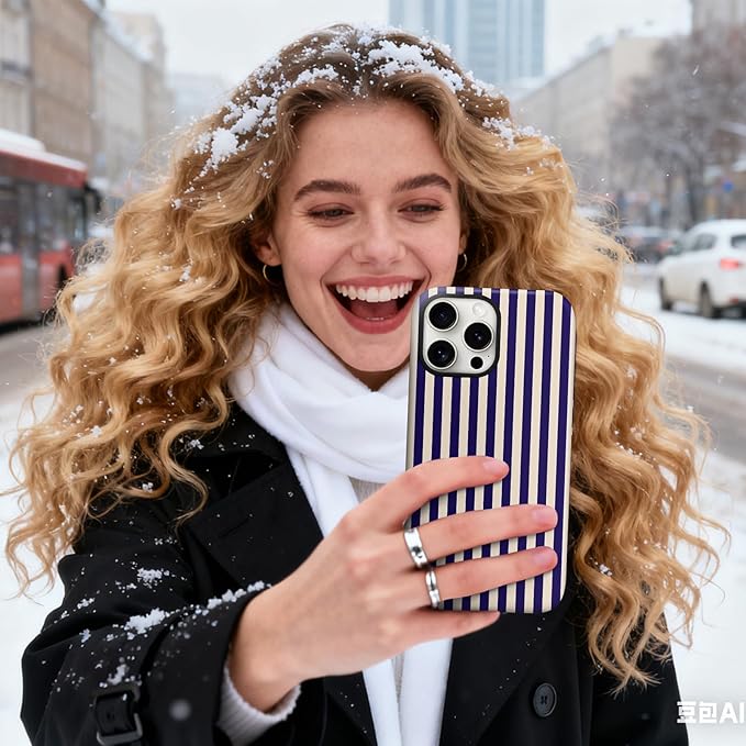 Magnetic for iPhone 13/14 Case Cute Stripes Phone Case, Shockproof Slim TPU and Hard PC Protective Phone Cover Compatible with MagSafe Designed for Women Girls, Deep Purple