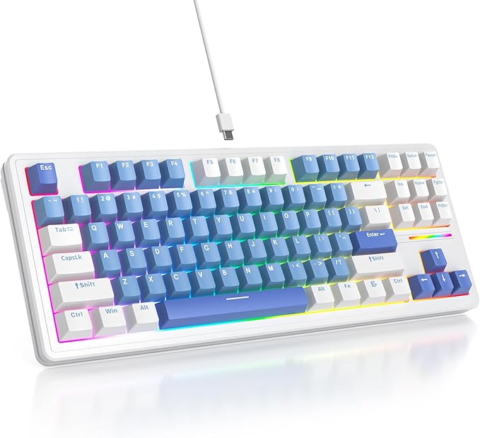 Owpkeenthy 75 Percent Gaming Keyboard Gasket Mounted,87 Key Wired TKL Mechanical Keyboard Hot Swappable Linear Pre-lubed Linear Switch South-Facing RGB Backlit for PC Laptop (N-Blue)