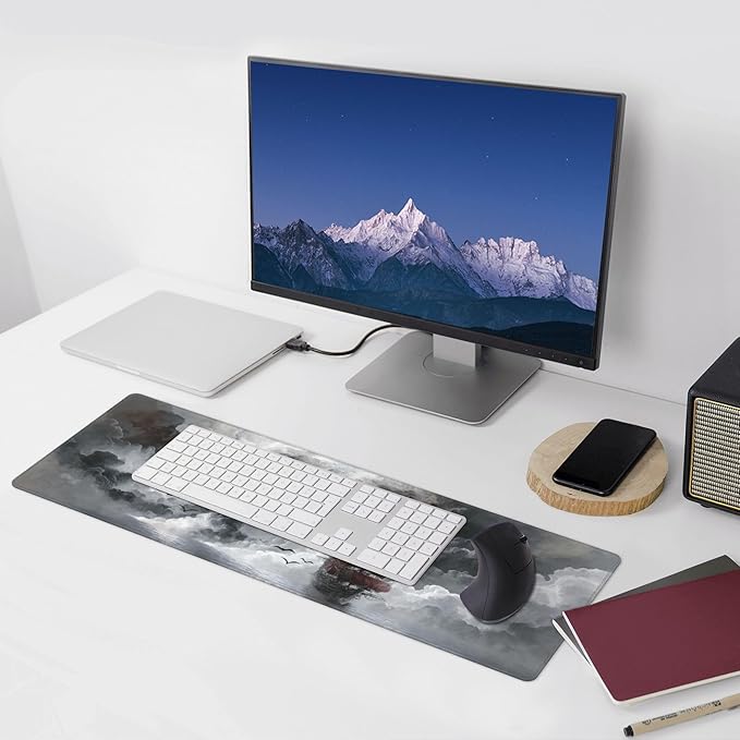 Skull Sea Boat Mouse Pad Extended Large Gaming Mouse Pad XL Stitched Edges for Gamer Home Office 31.5 X 11.8 Inch