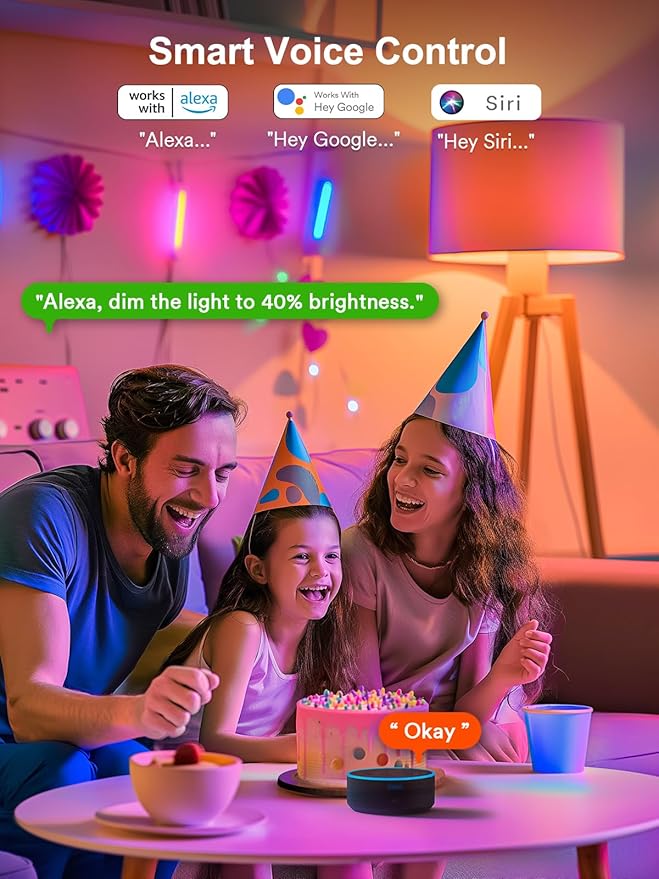 ANGELHALO Smart Light Bulbs, Color Changing A19 LED Light Bulb, Work with Alexa and Google Assistant, Wi-Fi & Bluetooth Light Bulbs, 16 Million Colors RGBCW, Music Sync, 800 Lumens, 2.4Ghz only,4 Pack