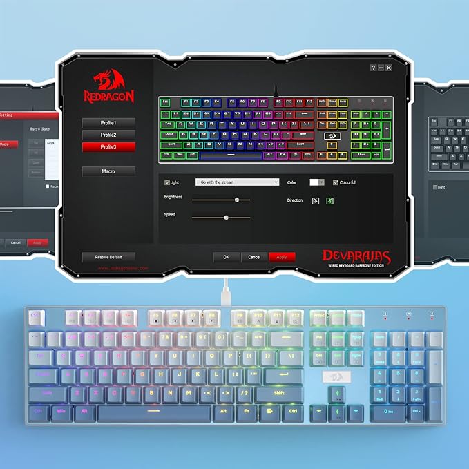 Redragon K556 SE RGB LED Backlit Wired Mechanical Gaming Keyboard, Aluminum Base, 104 Keys Upgraded Socket, 3.5mm Sound Absorbing Foams, Hot-Swap Linear Quiet Red Switch, Gradient Blue