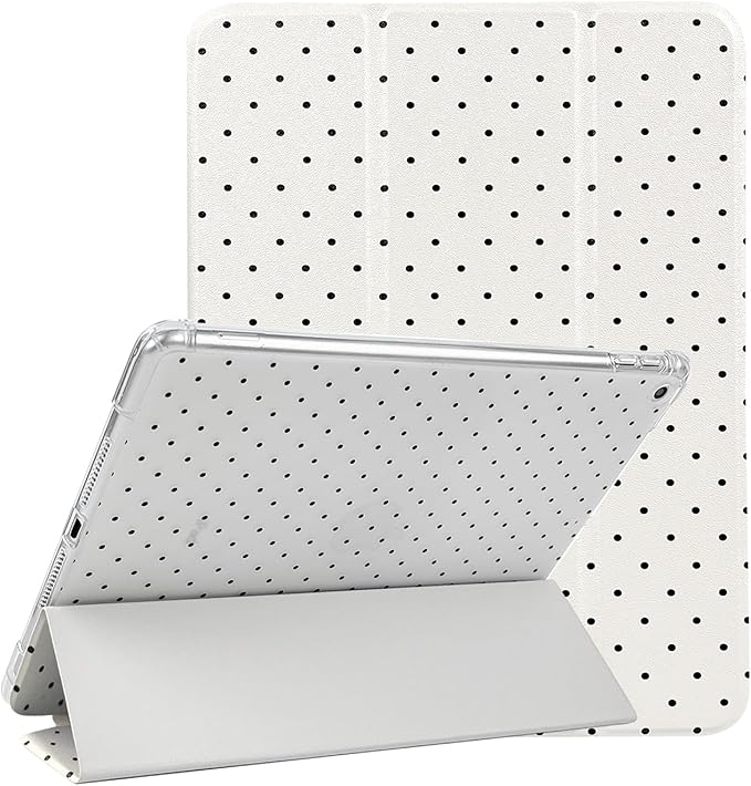 Lovmooful Compatible for iPad 9/8/7 (10.2-Inch,2021/2020/2019 Model,9th/8th/7th Generation) Case with Pencil Holder Cute Polka Dot with Aesthetic Design Soft TPU Trifold Stand Protective-White