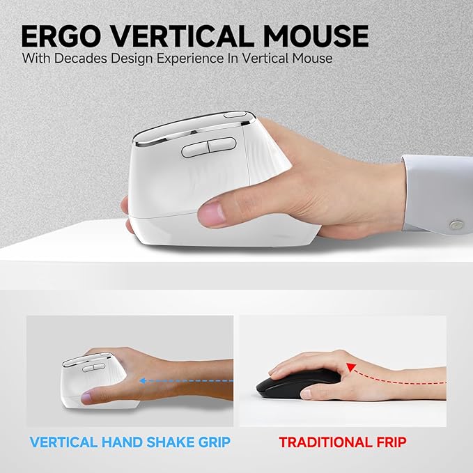 Eelexa Ergonomic Mouse, Vertical Ergo Mouse Wireless 800-3600 Levels 4 Adjustable DPI, Silent 2.4GHz Optical Carpal Tunnel Mouse for Compatible with Laptop, PC(Right Hand)
