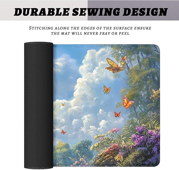 Fantasy Dragon Desk Pad Mouse Pad Forest Colorful Butterfly Flower Mousepad XL Large Gaming Mouse Pad Laptop Keyboard Mat Desk Pad 35.4"x15.7" Office Home Decor for Women Girl