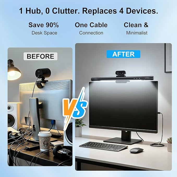 4K Webcam for PC with Microphone&Light,4-in-1 Web Cam with Speaker,Dual Noise-Canceling Mics, Privacy Shutter Computer Camera HDR Auto Light Correction USB Plug-and-Play for Zoom, Teams, Twitch
