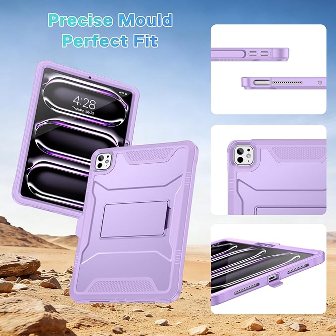 Soke Case for iPad Pro 11 Inch (M5) 2025/ (M4) 2024, with Built-in Screen Protector & Kickstand, Rugged Full Body Heavy Duty Protective Cover with Pencil Holder - Violet