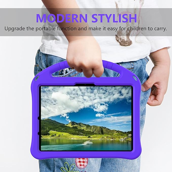 Kids Case for iPad Pro 11-inch (M5) 2025/(M4) 2024, Air 11" 2026 M4/M3/M2 Case with Pencil Holder, Techcircle Lightweight Shockproof EVA Foam Handle Stand Anti-Slip Grip Rugged Cover, Purple