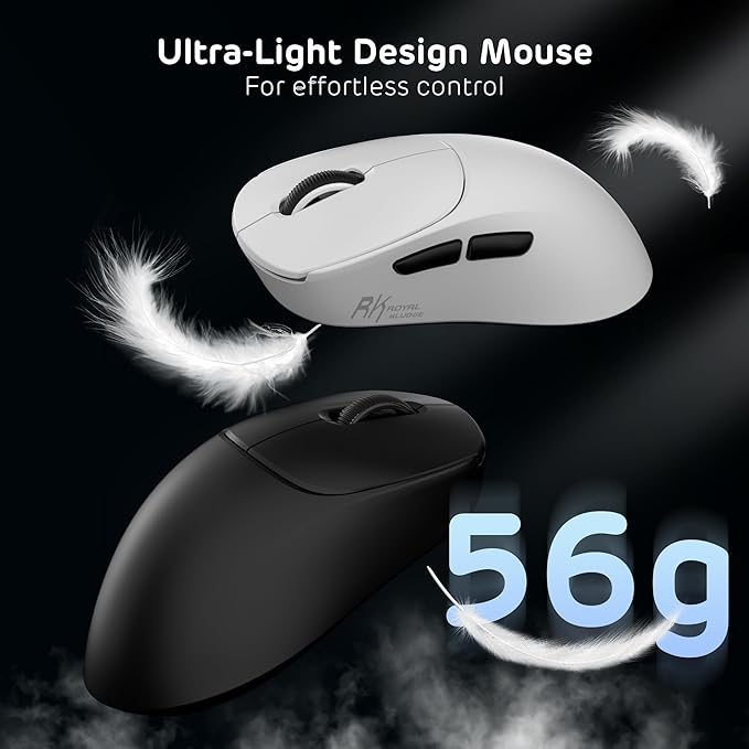 RK ROYAL KLUDGE MG5 8K Wireless Gaming Mouse, 42K DPI PAW3950 Sensor, 56g Lightweight Ergonomic Mouse, Dual 8000Hz Polling Rate, Tri-Mode 2.4G/BT/USB-C, Programmable Web Drive for PC Win/Mac