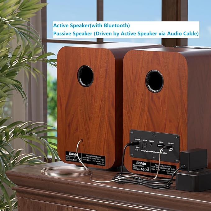 Saiyin Bluetooth Bookshelf Speakers for Record Player,Active Speakers with 3 Inch Woofer, Powered Speakers with Optical/AUX/TV-ARC Input for Turntable, PC and TV