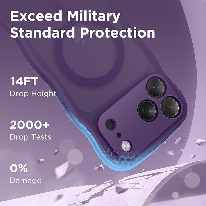 CAPRARO Magnetic for iPhone 17 Pro Max Case for Women Girls, Upgraded [Full Camera Protection] [Compatible with MagSafe] Cute Wave Translucent Matte Phone Case for iPhone 17 Pro Max, Deep Purple