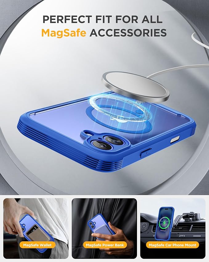 Miracase for iPhone 16 Case 6.1'', [Bubble Free] Full-Body Bumper Phone case with Built-in Full Glass Screen &Lens Protector,No Gap,Compatible with MagSafe,Drop Proof 16 Cover,Blue