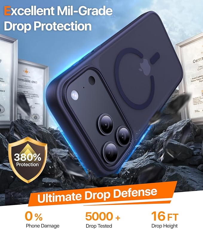 Magnetic for iPhone 17 Pro Case,[Anti-Slip][Compatible with MagSafe][Military Grade Drop Protection] Shockproof Protective Translucent Matte Phone Case for iPhone 17 Pro Case,Titanium Blue