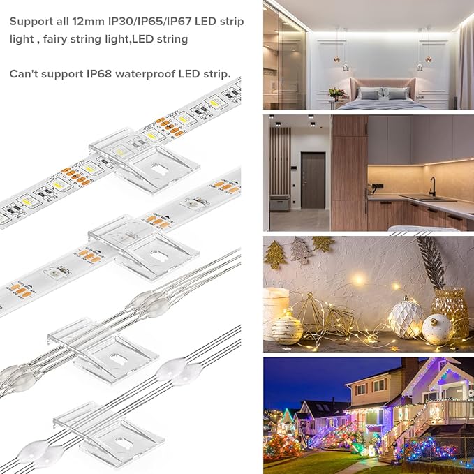 TYMXGHF transparent Strip Light Clips,Self Adhesive with Screws Mounting Holder,20Pcs LED Strong Fixing Clips And Screws For 0.47in/12mm Width IP30/65/ip67 2-6PIN Strip Lights,Fairy String,LED String