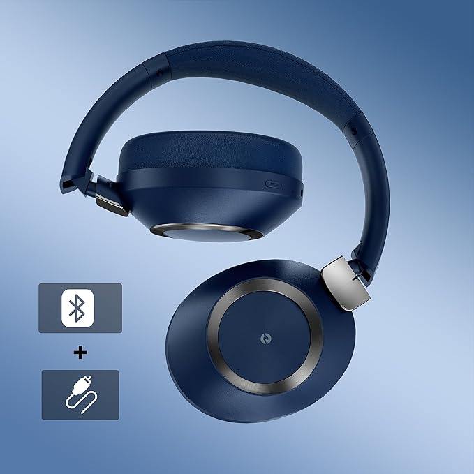 Active Noise Cancelling Headphones, 100H Playtime Headphones Wireless Bluetooth, Bluetooth Headphone with Microphone, Over- Ear Wireless Headphone with Deep Bass for Travel (Blue)
