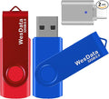 2 Pack 32GB USB 2.0 Flash Drive and 1 USB C Adapter, Thumb Drive USB Memory Stick Jump Drive, Compatible with OTG Type C Phones, Tablets, Laptop, PC (Blue, Red)