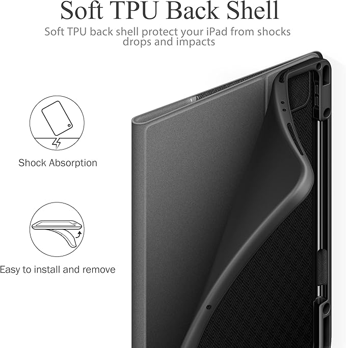 KingBlanc for iPad Pro 12.9 Case 6th/5th/4th/3rd Generation (2022/2021/2020) with Pencil Holder, PU Leather Smart Stand Cover, Auto Sleep/Wake, Apple Pencil2 Charging, Multi-Angle for Typing, Black