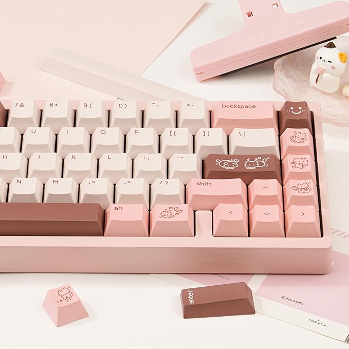 Marshmallow Theme PBT Keycaps 134 Keys - Five-Sided Dye-Sublimation Cherry Profile Keycap, Custom Cute Cat keycaps for Cherry MX Mechanical Keyboards 60% 75% 100% (Pink)