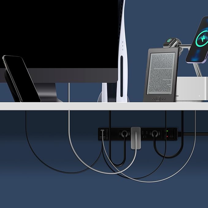 LIDER Outlet Extender with 4 Receptacles, USB-A and 2 USB-C, Ultra-Thin Flat-Plug with Cord Extender, 4-Outlet Power Strip, 45 Degree Angle, Surge Protectect 1500 Joules, 5ft Cord, UL-Listed, Black