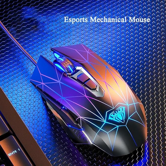 Mechnical E-Sports Gaming Mouse - USB 7 Programmable Buttons Mice with 2400 Adjustable DPI- Wired Connection-Breathing Light (Black)