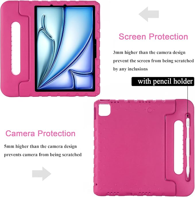 Kids Case for iPad Air 11-inch M3/M2 & iPad Pro 11 inch Case M5/M4 (2025/2024) with Pencil Holder/Kickstand Lightweight Convertible Handle Stand EVA Shockproof Rugged Protective Cover, Black