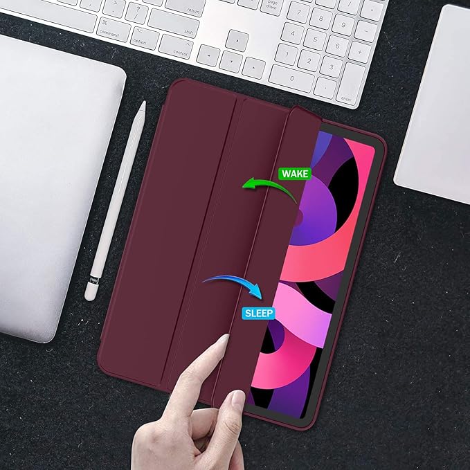 iMieet iPad Air 11 Inch Case M4/M3/M2(2026/2025/2024), iPad Air 5th/4th Generation Case 2022/2020 10.9 Inch with Pencil Holder,Trifold Stand Smart Case with Soft TPU Back(Wine)
