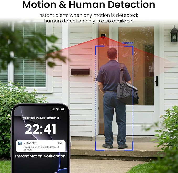 INFIYA 2K Window Cameras for Home Security- 5Ghz & 2.4Ghz WiFi Window Camera, Color Night Vision, Motion & Human Detection, Continuous 24/7 Recording, Cloud(Optional) & Local Storage, K1 1P