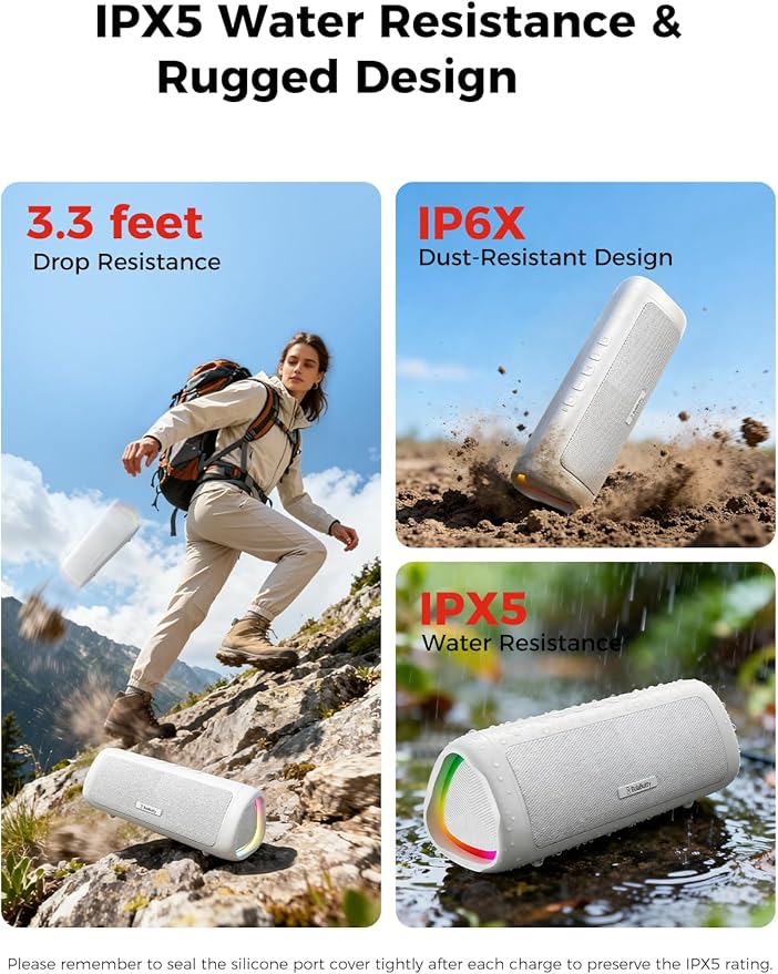 BolaButty Bluetooth Speaker Portable Wireless, IPX5 Waterproof, Up to 20H Playtime, TWS Pairing, BT5.3, for Home/Party/Outdoor/Camping/Beach Essentials, Birthday Gift (White)
