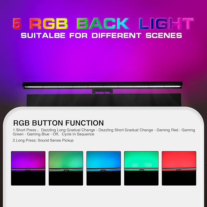 Monitor Light Bar with RGB Backlight,3 Color Temperatures & Stepless Dimming,Music Sync LED Screenbar with Touch Control Button for Over Computer ScreenOffice