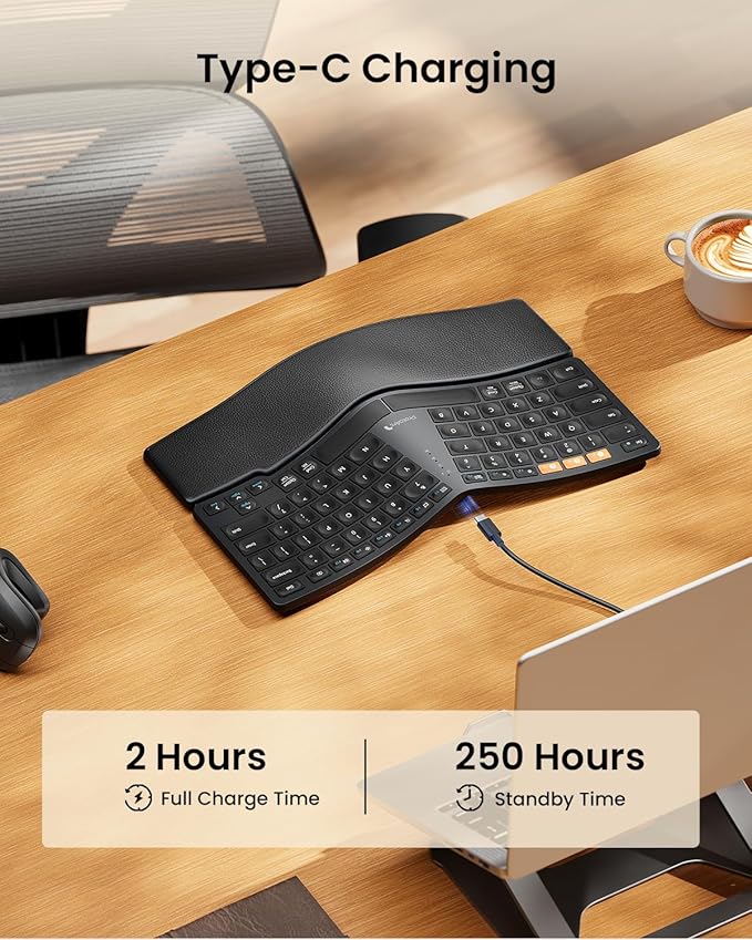 ProtoArc Bluetooth Ergonomic Keyboard, EK04 Mini Compact Wireless Ergonomic Keyboard, Hard Palm Rest, Multi-Device, Split Design, Rechargeable, Compatible with Windows, Mac OS - Black