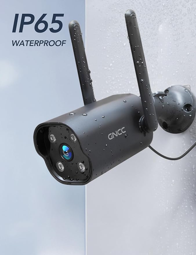 GNCC Security Camera Outdoor, 2K Cameras for Home Security, Color Night Vision, Motion Detection, 2-Way Audio, 24/7 Recording, Cloud & SD Card Storage, IP65 Waterproof, 2.4GHz WiFi (Black-2P)