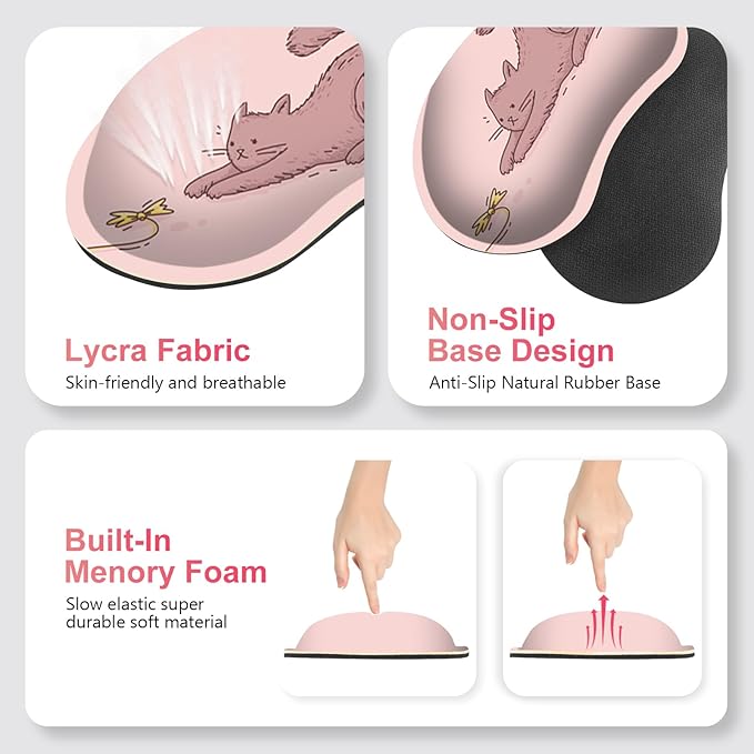 Large Gaming Mouse Pad Set, Pink Cats Ergonomics Keyboard Desk Mat with Memory Foam Wrist Rest, Extended Game Mousepad, Non-Slip Desk Pad Matt Easy Typing Pain Relief I Be Kind to Yourself