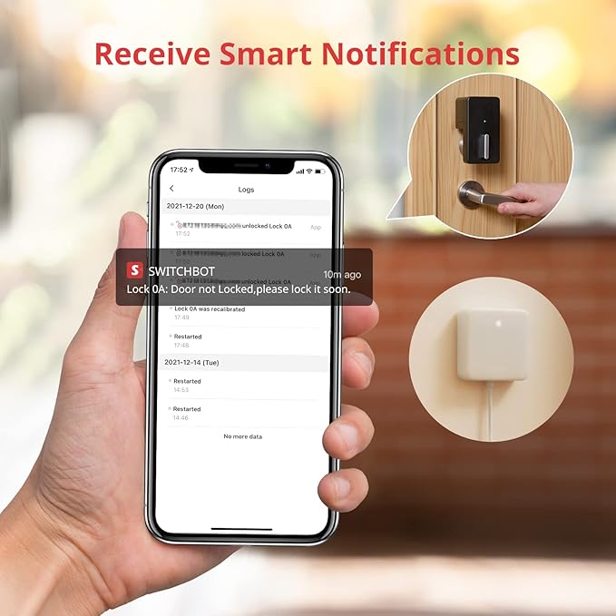 SwitchBot Smart Lock, Bluetooth Electronic Deadbolt Keyless Entry Door Lock for Front Door, Compatible with WiFi Bridge (Sold Separately), Fits Your Existing for Airbnbs Vacation Rentals