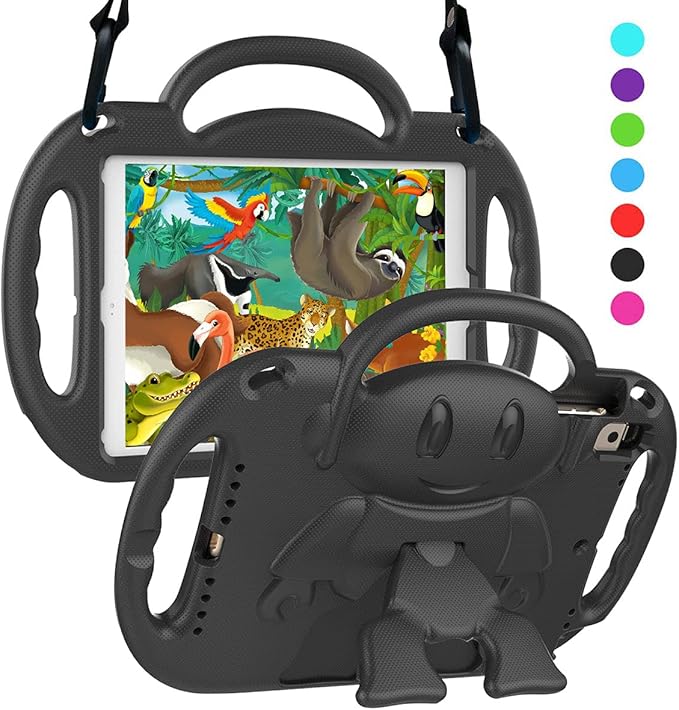 SUPLIK Kids Case for iPad 5th/6th Generation (9.7 inch, 2017/2018), iPad Air 1 & Air 2 & Pro 9.7 Case with Shoulder Strap Handle Stand for Apple iPad 5/6 & iPad Air 1st/2nd Gen, Black
