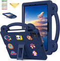 for Apple iPad Pro 11 Inch Kids Case (M5/M4) 2025/2024 with Pencil Holder/Kickstand/Handle Stand Lightweight Cute DIY Soft EVA Shockproof Rugged Silicone Girls Boys Cover, Navy Blue Bear