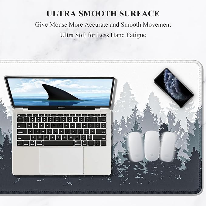 Auhoahsil Desk Mouse Pad, Oversized Forest Desk Mat 35.4 x 15.7 Inch, Extended Long Gaming Mousepad Non-Slip Rubber Base Stitched Edges XXL Ultra Large Thin Full Desk Pad for PC Laptop Gaming Work