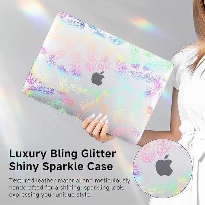 Funut for MacBook Air 13 inch M5 2026 2025-2022 M4 M3 M2 A3449 A3240 A3113 A2681,Plastic Hard Protective Shell Case + Keyboard Cover for M5 MacBook Air 13.6",Transparent Feathers
