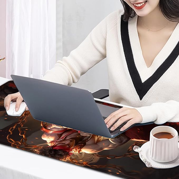 Large Mouse Pad, 31.5 x 11.8in Extended Gaming Mouse Pad with Stitched Edges, XXL Mousepad Protector Non Slip Rubber Base for Office and Home Writing Mat, Anime Cool Warriors Pattern Black Desk Mat