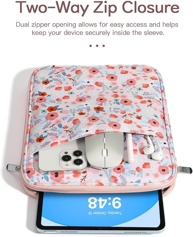 Dadanism 9-11" Tablet Sleeve Bag Carrying Case for iPad (A16) 11th Gen 11", iPad 10th Gen 10.9" Air 5/4, iPad Air M4/Pro 11", iPad 9/8/7th, Galaxy Tab A11+ Plus 11", Remarkable 2 10.3", Spring Pink