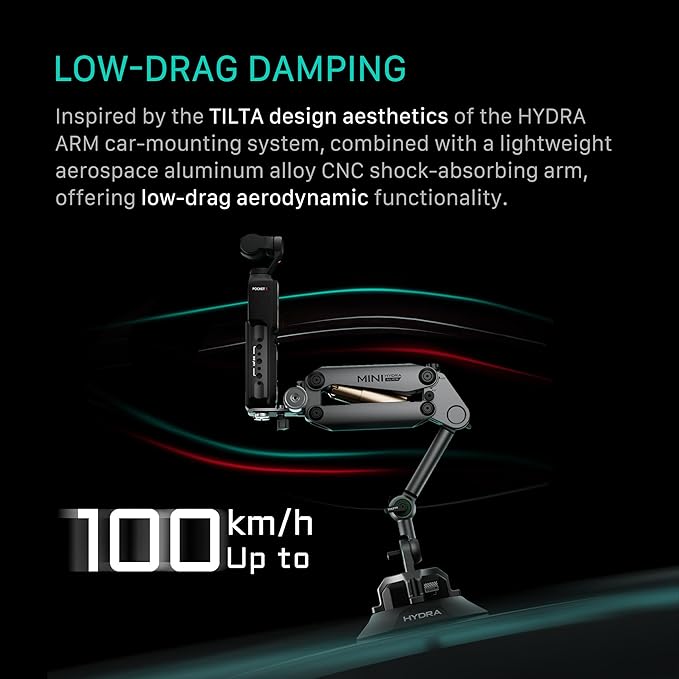 Tilta Hydra Alien Mini Regular Suction Cup Kit - Titanium Gray | Compatible with DJI Pocket 3/4, and Other Action cams/Smartphones | Hydraulic Damping | Adjustable Arm | Shock Absorbers