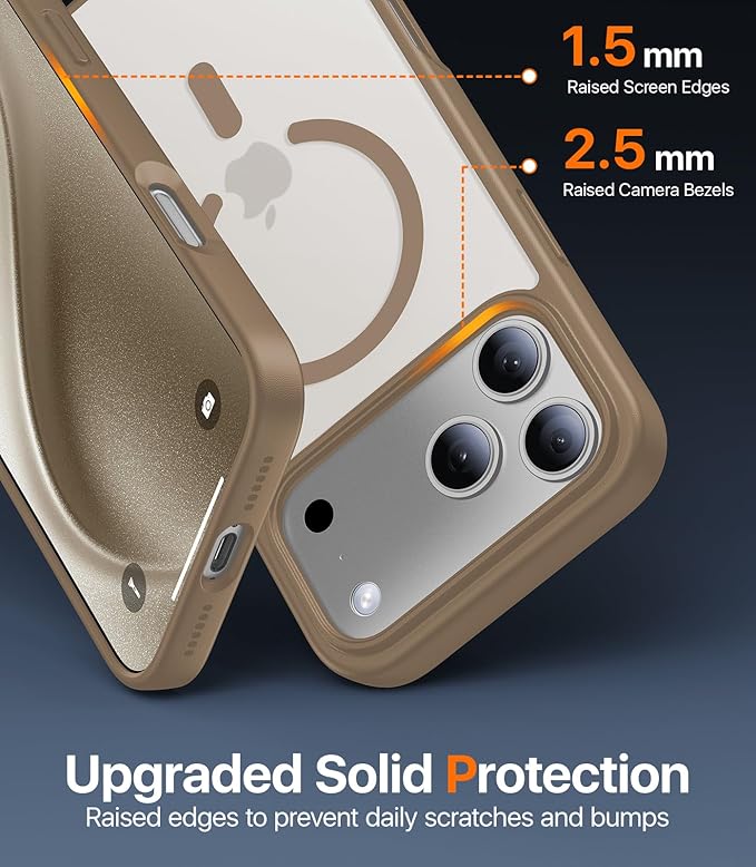 Magnetic for iPhone 17 Pro Case,[Anti-Slip][Compatible with MagSafe][Military Grade Drop Protection] Shockproof Protective Translucent Matte Phone Case for iPhone 17 Pro Case,Brown