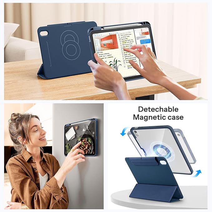 SPARIN Case for iPad Air 11 inch M3/ M2, iPad Air 7th/6th/5th/4th Gen (2025/2024/2022/2020) 10.9 inch,Case with Apple Pencil Holder, Detachable Magnetic Cover, Portrait and Landscape Stand, Navy