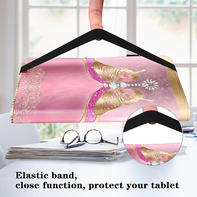 Case for iPad (A16) 11th Generation 11 Inch (2025), iPad 10th Generation 10.9 Inch (2022), Multi-Angle Viewing PU Leather Case with Elastic Band, Pencil Holder & Card Slots-Pink Butterfly