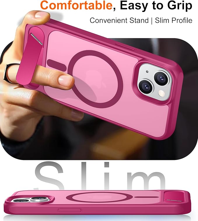 Magnetic Compatible with iPhone 14 Case/iPhone 13 Case,[Built-in Invisible Kickstand][Compatible with MagSafe][Military Grade Shockproof] Slim Translucent Matte Phone Case for iPhone 14/13 6.1"