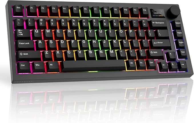 TECWARE Spectre 75 Mechanical Gaming Keyboard | Customizable LCD Screen Display & Knob | Tri-Mode Wireless Bluetooth 2.4GHz | Gasket Mount Hot Swappable | Black Cocoa Brown Tactile Switches